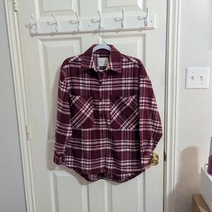 Active USA Burgundy and White Plaid Button Down Shirt